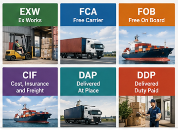 Overview of common Incoterms including EXW FOB CIF DDP and DAP in global logistics