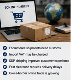 International ecommerce parcels and customs clearance operations for online orders