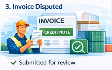 Carrier submitting invoice dispute with credit note and review status on ExusTrans platform