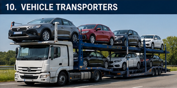Vehicle transporter carrying multiple cars across Europe