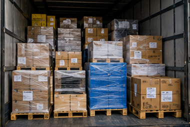 Groupage shipping with shared freight trucks mixed cargo pallets and European logistics distribution